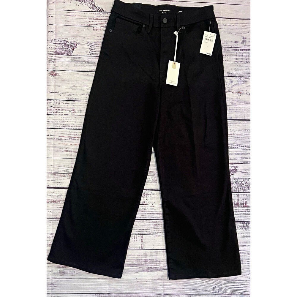 Good American Good Waist Palazzo Crop Jeans Black Size 10 / 30 NWT